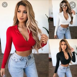 Long Sleeve Red Crop Top